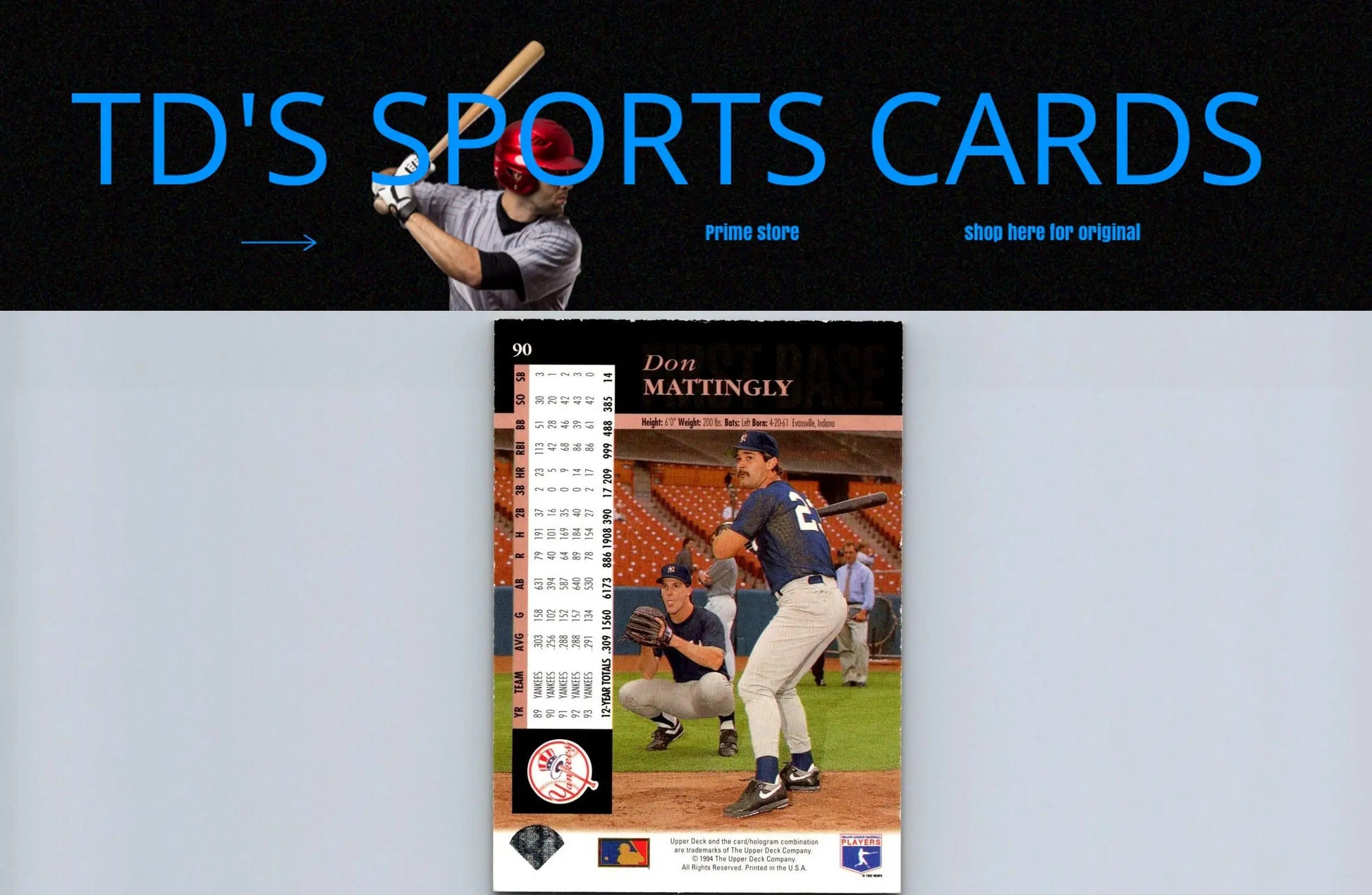 Don Mattingly Electric Diamond baseball card from the 1994 Upper Deck collection