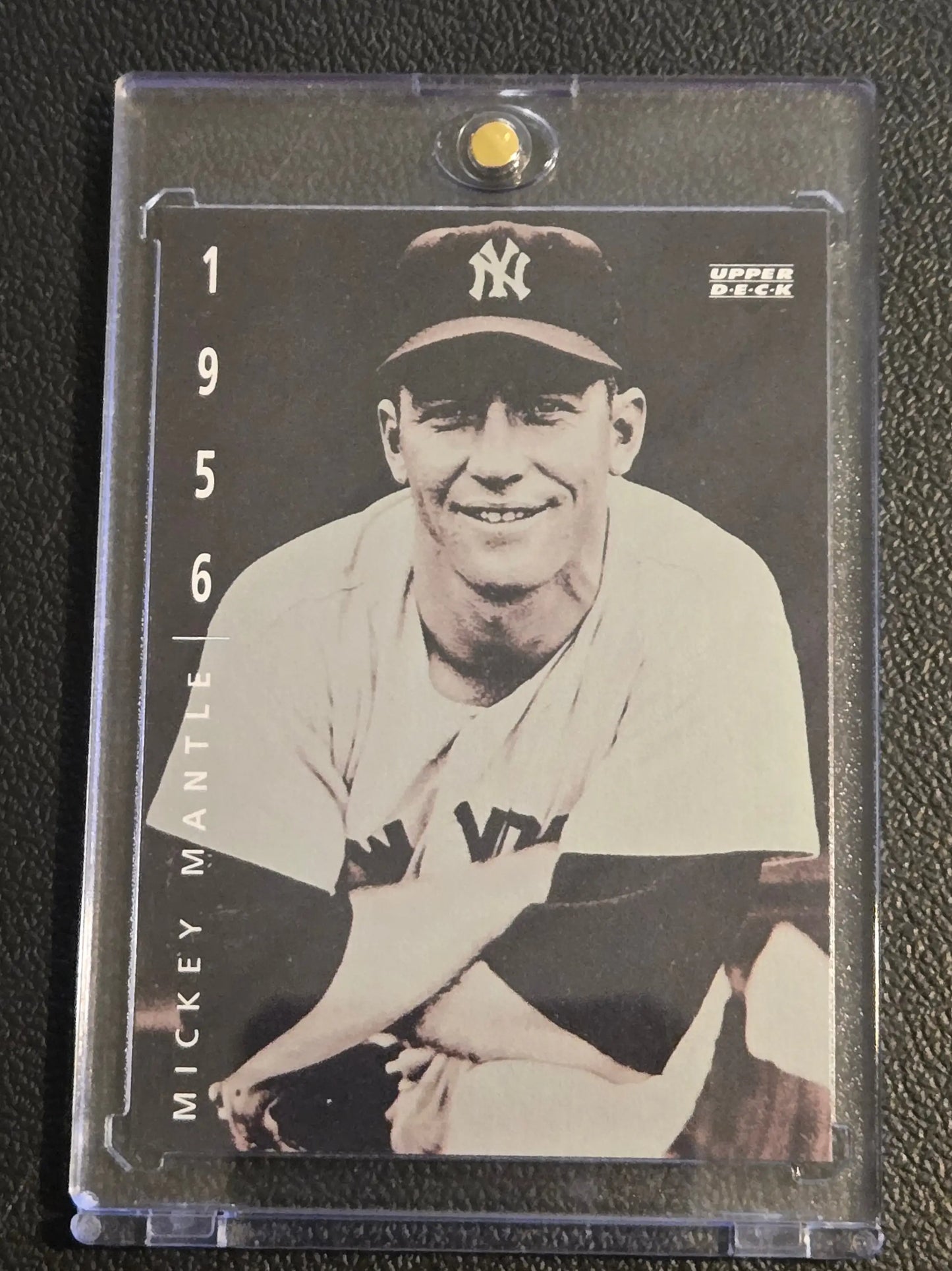 Mickey Mantle 1956 Upper Deck baseball card in protective case from 1994 Upper Deck Baseball