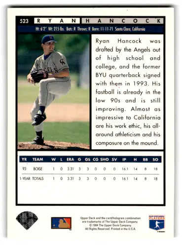 1994 Upper Deck Electric Diamond #523 Ryan Hancock NM Near Mint RC Rook ID:72072 - Trading Cards