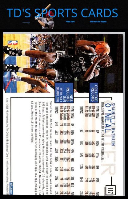 1995-96 Hoops #117 Shaquille O’Neal trading card collectible for basketball fans