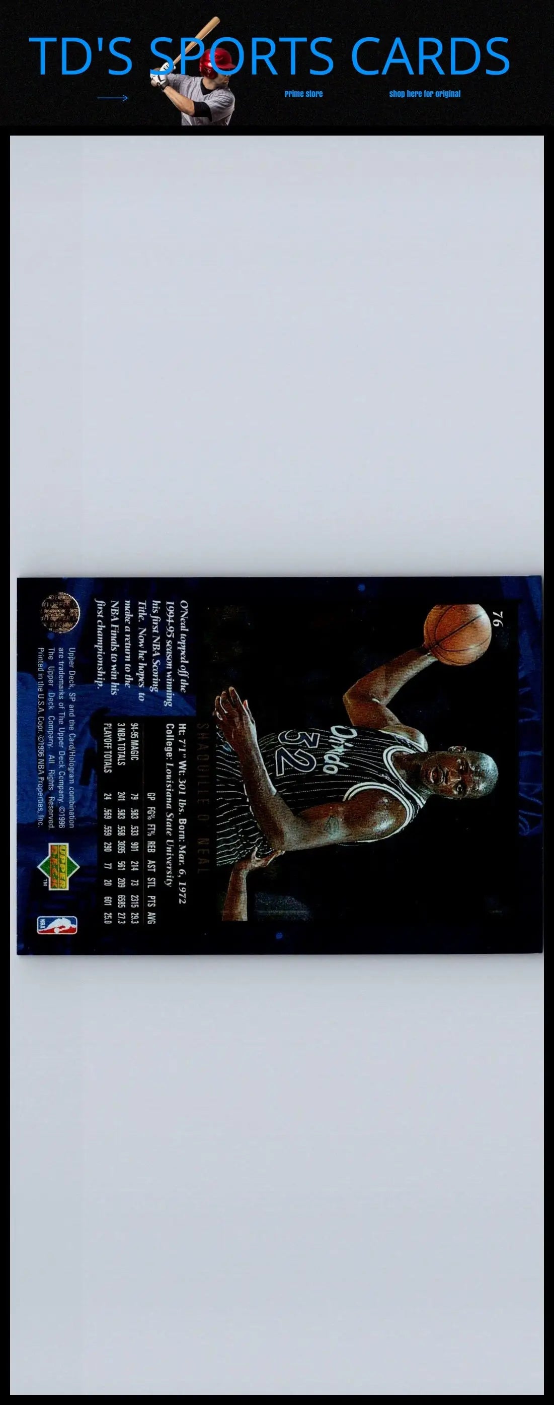 1995-96 SP Championship #76 trading card featuring Shaquille O’Neal collectible
