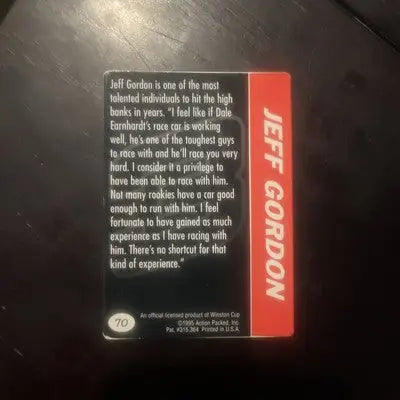 Jeff Gordon trading card featuring Dale Earnhardt from 1995 Action Packed series
