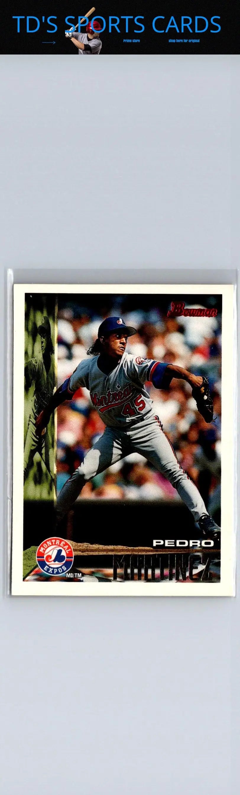 1995 Bowman Pedro Martinez baseball card, a collectible trading card featuring Pedro Martinez