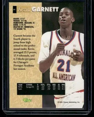 1995 Classic 5 Sport Kevin Garnett #95 Basketball