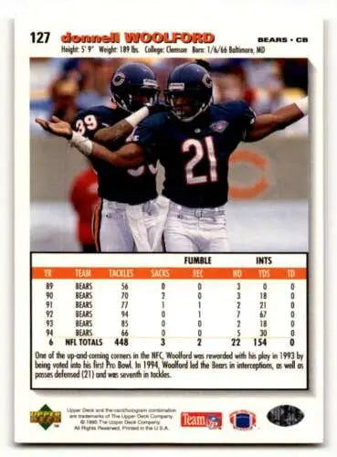 1995 Collector’s Choice Donnell Woolford Chicago Bears football card original gloss