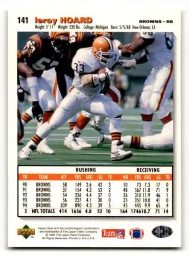 Original gloss 1995 Collector’s Choice Leroy Hoard Cleveland Browns football card
