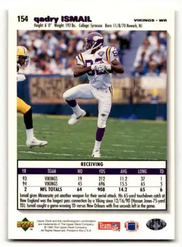 1995 Collector’s Choice Qadry Ismail Minnesota Vikings football card original gloss