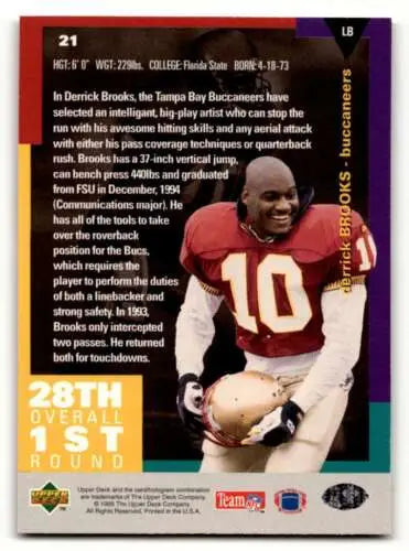 Derrick Brooks Tampa football card 1995 Collector’s Choice with original gloss finish