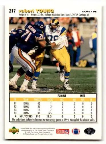 Original gloss Robert Young St. Louis Rams football card 1995 Collector’s Choice #217