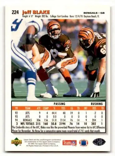 Jeff Blake Cincinnati Bengals football card 1995 Collector’s Choice original gloss ID:59918