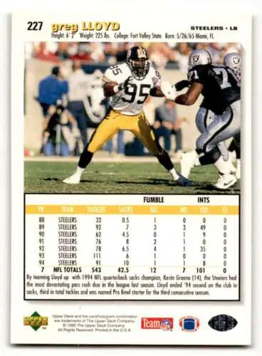 1995 Collector’s Choice #227 Greg Lloyd Pittsburgh Steelers Football Card Original Gloss