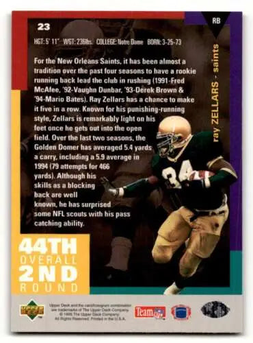 Ray Zellars New Orleans Saints Football card with original gloss finish, ID:59927