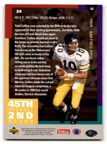 1995 Collector’s Choice Todd Collins Buffalo Bills Football Card with original gloss