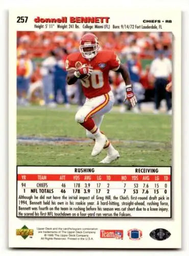 Donnell Bennett Kansas City Chiefs football card original gloss 1995 Collector’s Choice