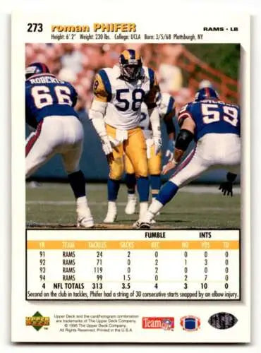 1995 Collector’s Choice #273 Roman Phifer St. Louis Rams Football Card Original Gloss