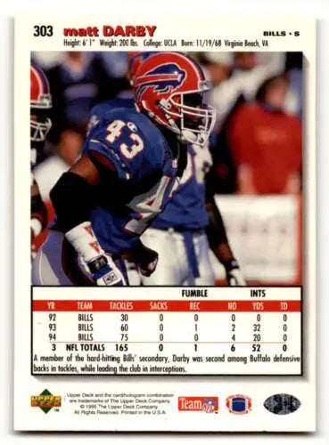Matt Darby Buffalo Bills football card featuring original gloss from 1995 Collector’s Choice