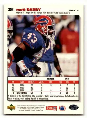 Matt Darby Buffalo Bills football card with original gloss from 1995 Collector’s Choice