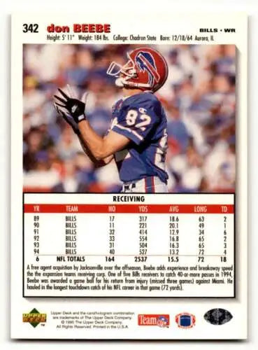 Don Beebe Carolina Panthers football card 1995 Collector’s Choice original gloss ID 59950