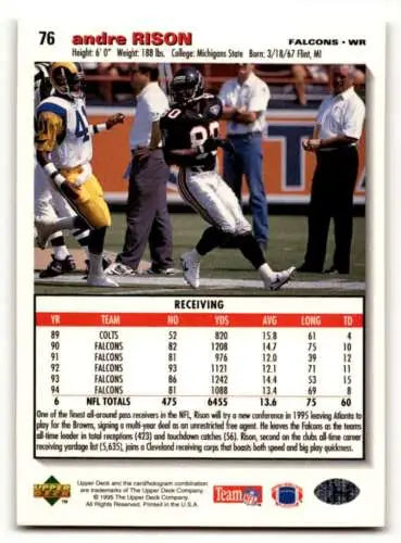1995 Collector’s Choice #76 Andre Rison Cleveland Browns Football Card original gloss