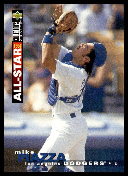 Mike Piazza in white Dodgers uniform catching a ball for Los Angeles Dodgers card
