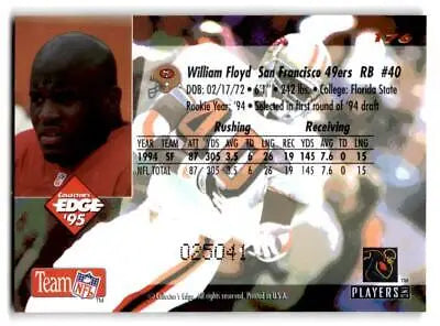 William Floyd Black Label football card from 1995 Collector’s Edge #176 featuring William Floyd