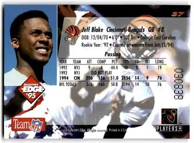 Jeff Blake football card from 1995 Collector’s Edge Cincinnati Bengals #37, text-align center