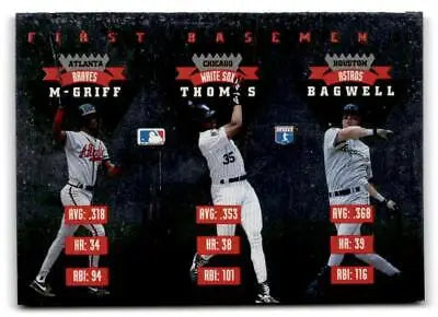 Baseball card featuring Fred McGriff, Frank Thomas, and Jeff Bagwell Dominators
