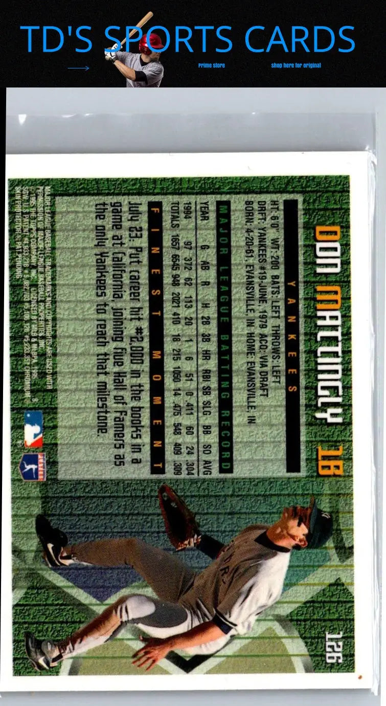 1995 Finest Don Mattingly baseball card displayed in product 126