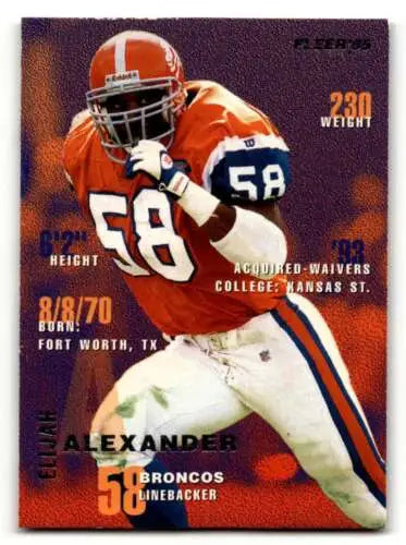 1995 Fleer #105 Elijah Alexander Denver Broncos Football Card with original gloss NM