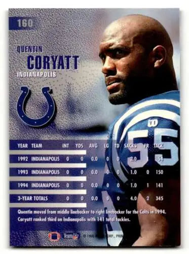 1995 Fleer #160 Quentin Coryatt Indianapolis Colts Football Card with original gloss