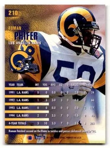 1995 Fleer #210 Roman Phifer St. Louis Rams Football Card with original gloss stats