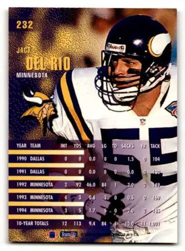 1995 Fleer #232 Jack Del Rio Minnesota Vikings Football Card with player stats and original gloss