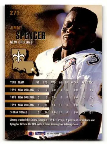 1995 Fleer #271 Jimmy Spencer New Orleans Saints Football Card with original gloss
