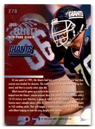 1995 Fleer #279 John Elliott New York Giants Football Card with original gloss finish