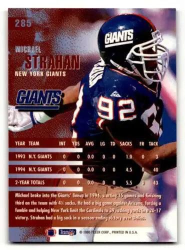 1995 Fleer #285 Michael Strahan New York Giants football card with original gloss