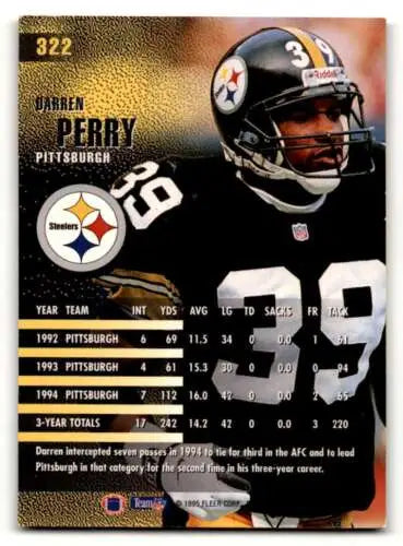 Darren Perry Pittsburgh Steelers Football Card with original gloss, 1995 Fleer #322