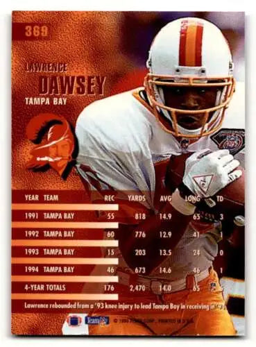 Lawrence Dawsey football card featuring original gloss from Tampa Bay Buccaneers 1995 Fleer