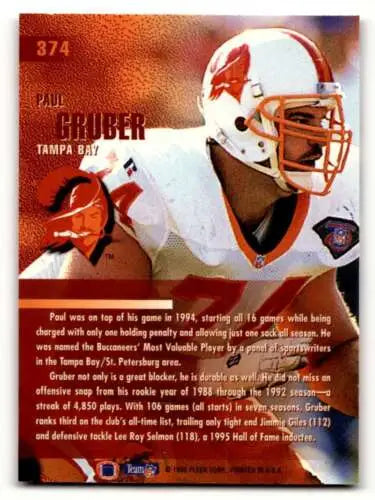 Paul Gruber Tampa Bay Buccaneers football card with original gloss, 1995 Fleer #374