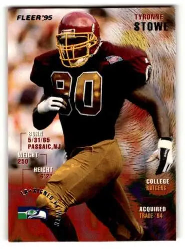 Tyrone Stowe Seattle Seahawks football card featuring original gloss, 1995 Fleer #393