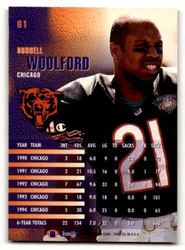 Donnell Woolford Chicago Bears football card with original gloss, 1995 Fleer #61