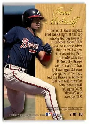 Fred McGriff baseball card from 1995 Fleer #7 Fred McGriff Lumber Company collection