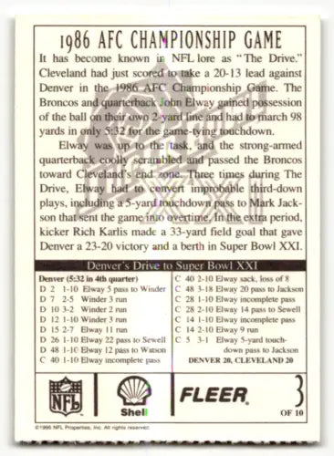 1995 Fleer Shell original gloss 1986 AFC Championship Game Denver Broncos vs. Cleveland Browns