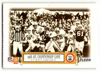 Vintage 1995 Fleer Shell football card featuring AFL Championship Game N.Y. Jets vs. Oakland Raiders