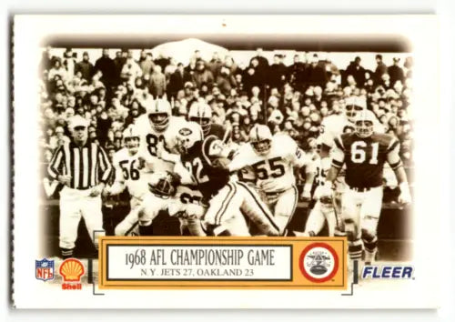 Vintage 1995 Fleer Shell football card featuring AFL Championship Game N.Y. Jets vs. Oakland Raiders