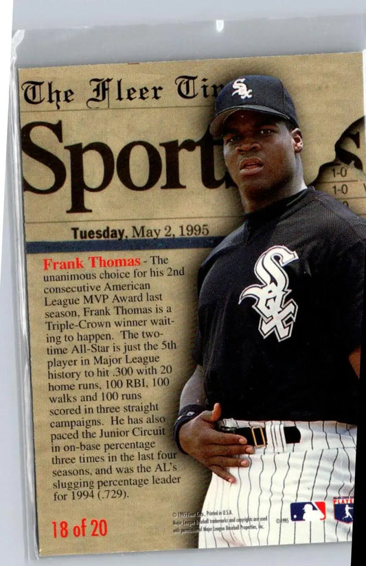 Baseball trading card of Frank Thomas from 1995 Fleer Update Headliners series