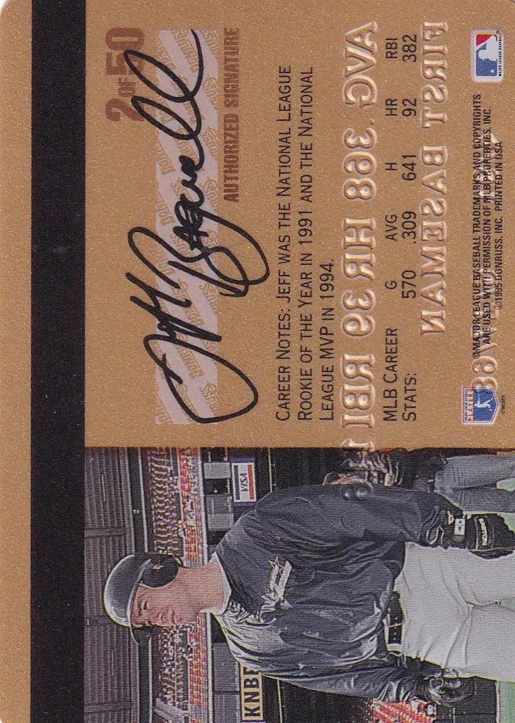 1995 Leaf Studio Baseball Gold Credit Card 2 Jeff Bagwell with black and white photo