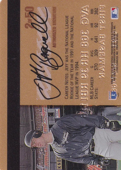 1995 Leaf Studio Baseball Gold Credit Card 2 Jeff Bagwell with black and white photo