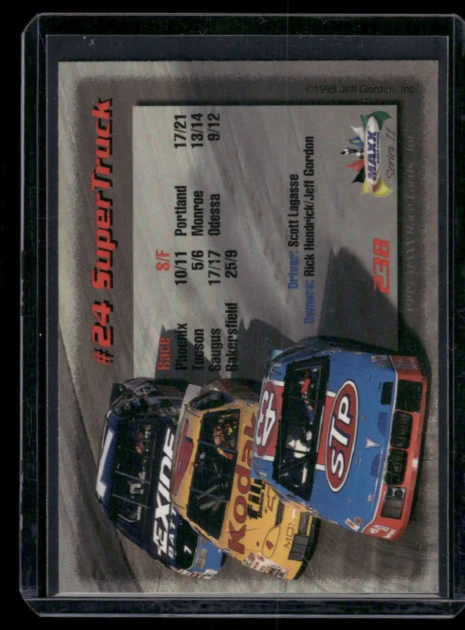 Vintage NASCAR racing card featuring three race cars from Maxx Series II Jeff Gordon #238