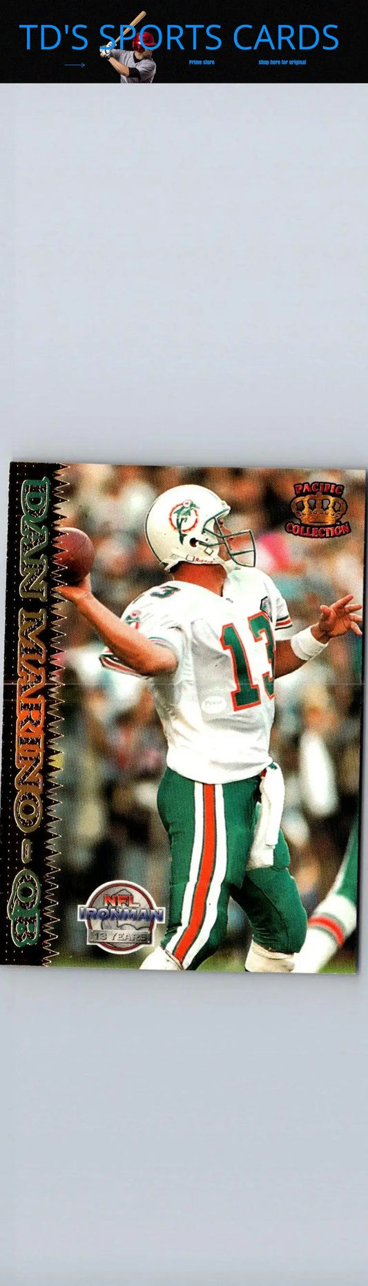 Dan Marino football trading card from 1995 Pacific #108 featuring him in Miami Dolphins uniform