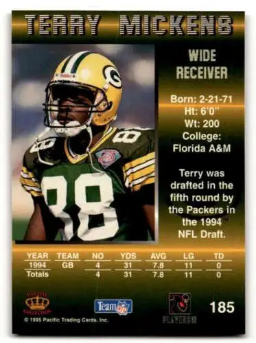 Terry Mickens Green Bay Packers football card featuring original gloss 1995 Pacific #185